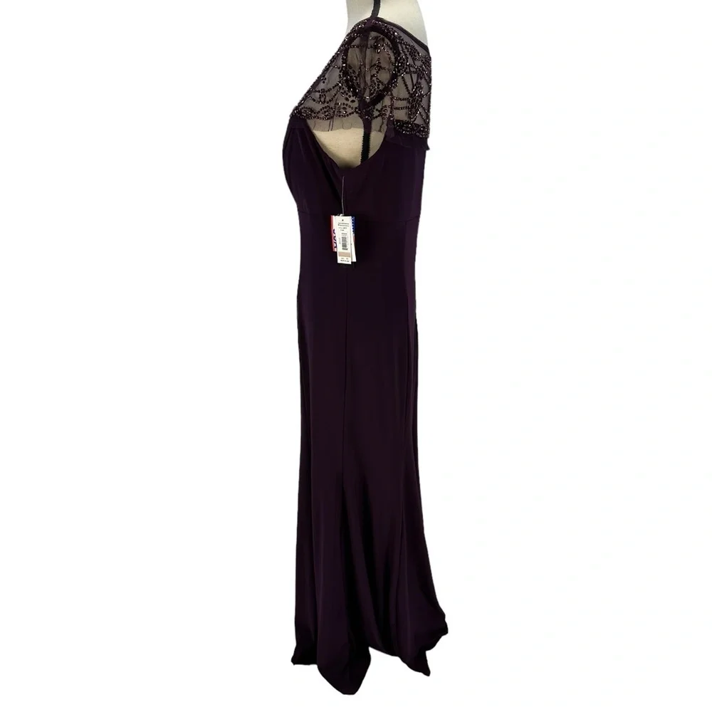 R&M Richards Sheer Beaded Neck and Shoulder Maxi Dress - Plum Purple - size 12 - Picture 5 of 12